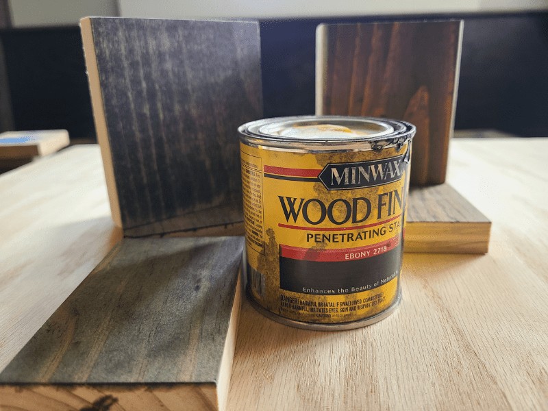 testing ebony wood stain on two different types of wood