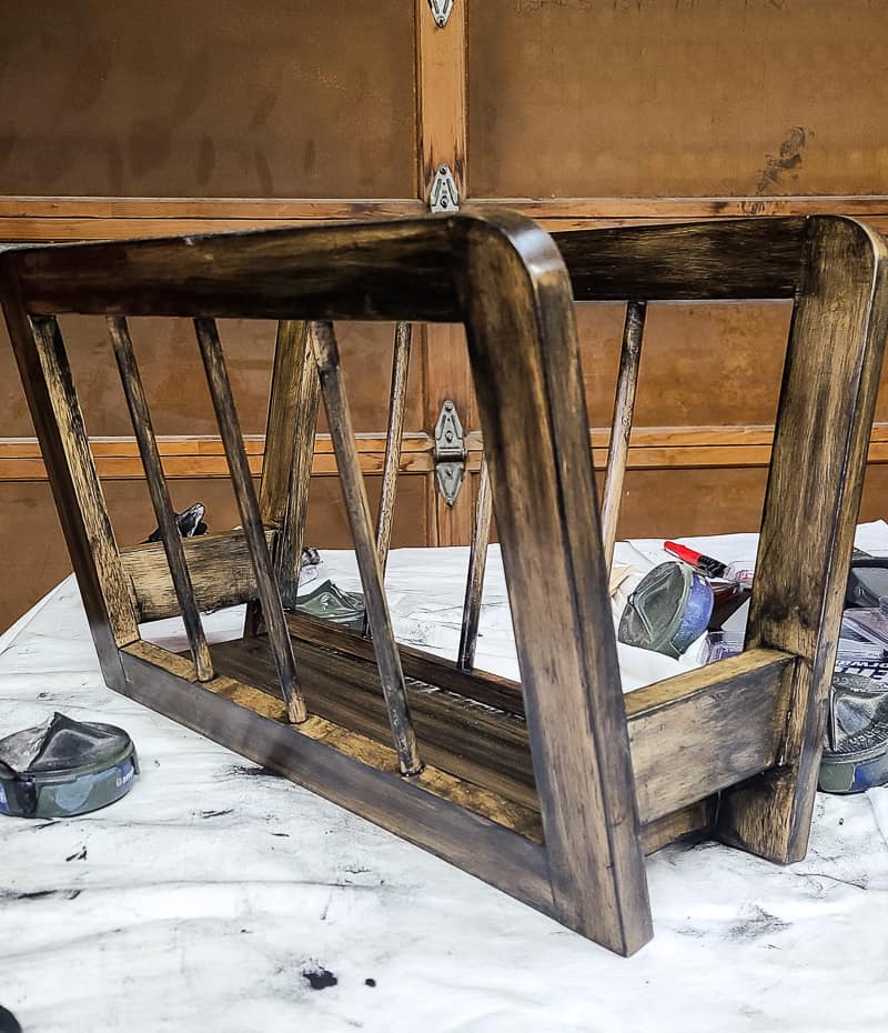 one coat of black gel stain on magazine rack