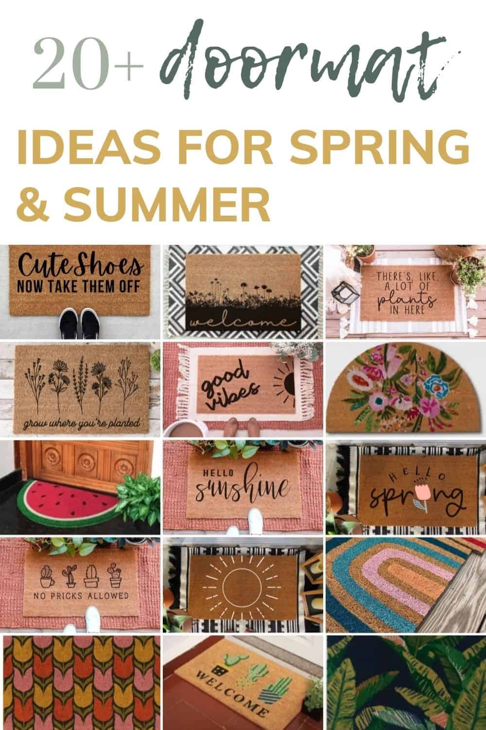 image collage of spring and summer doormat ideas with text overlay