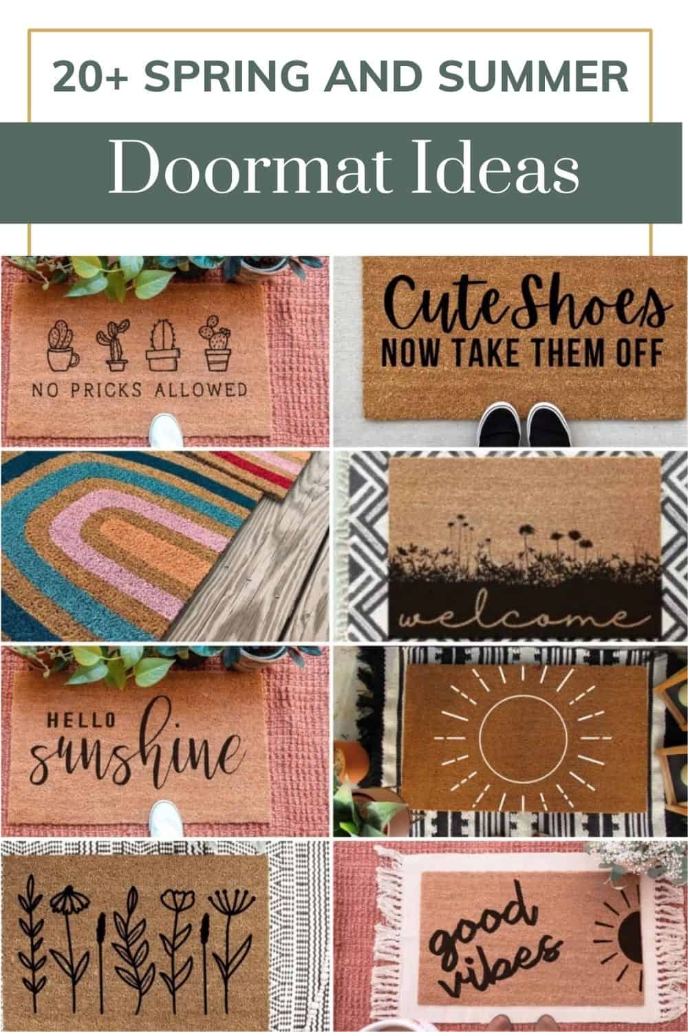 image collage of spring and summer doormat ideas with text overlay 