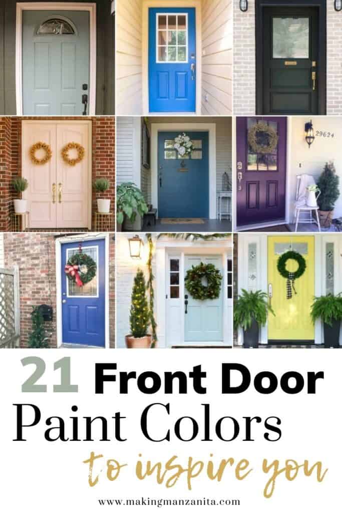 Today I'm sharing 21 gorgeous front door paint colors to inspire you. There's something for everyone. From black to white, bright to muted, and everything in between...I'm sure you'll find a front door paint color you'll love! 