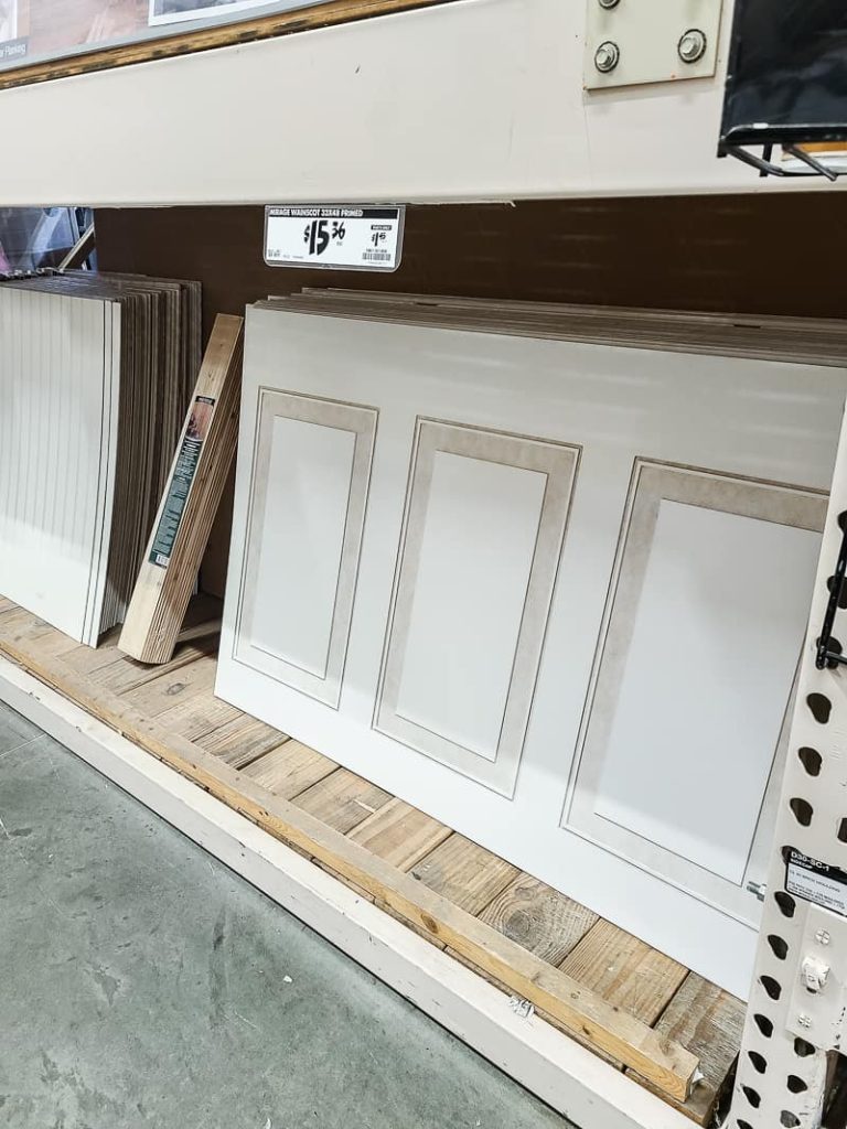 Wainscoting panels on the shelf at the home improvement store.