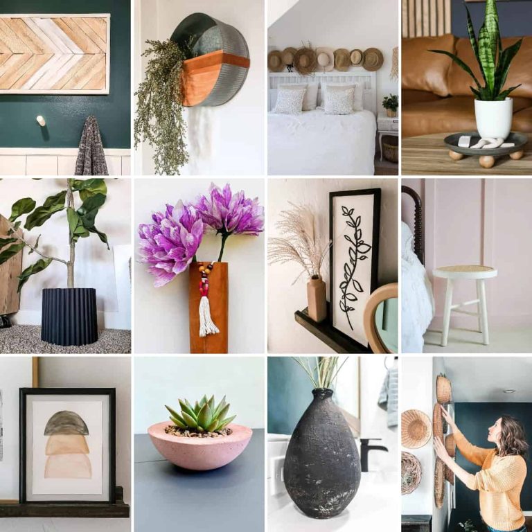 image collage of twelve DIY boho decor ideas for your home