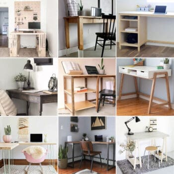 image collage of nine cheap and easy DIY desks you can build