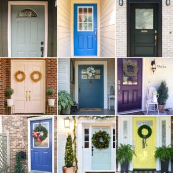 image collage of nine front door paint colors