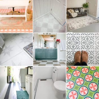 image collage of nine painted tile floor ideas