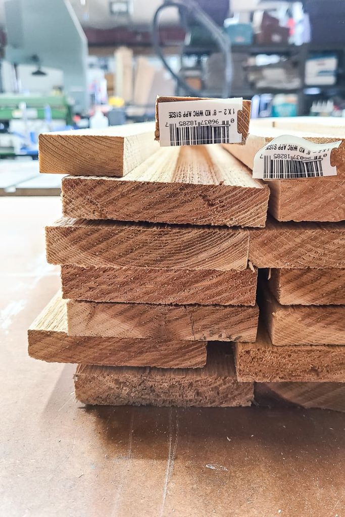 Stack of cedar wood in the workshop