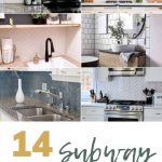 image collage of six subway tile backsplash pattern ideas with text overlay : 14 Subway tile backsplash pattern ideas"