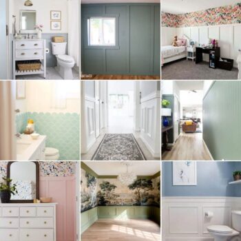 image collage of nine DIY wainscoting ideas