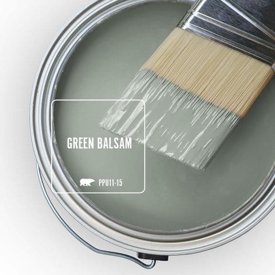 Looking for a relaxing cool shade of greenish gray paint color? Check out green Balsam by Behr Paint (along with 6 other gorgeous green grey paint colors!)