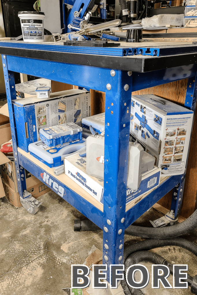 Our Kreg tool stand (router table stand) needed some organization to store all of our Kreg jigs and accessories. 