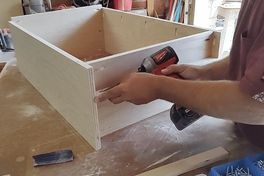 Wood cabinet assembled with Kreg screws and pocket holes
