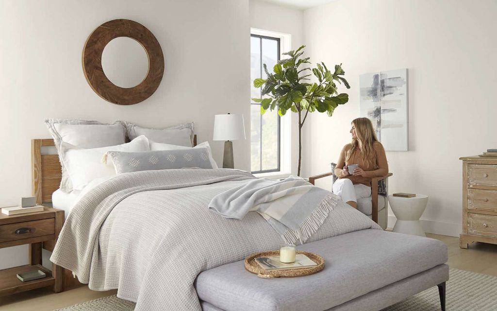 Behr Paint's 2023 color of the year is Blank Canvas, a creamy warm white that promotes relaxation and a sense of calm. It is great for living spaces, bedrooms, bathrooms and more. 