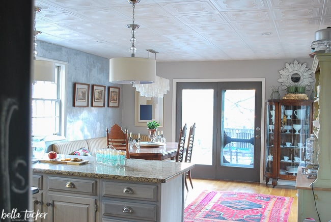 styrofoam decorative ceiling tiles in kitchen from Bella Tucker to cover up a popcorn ceiling