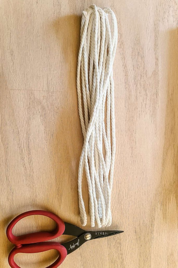 Macrame cord taken off the book ready to cut