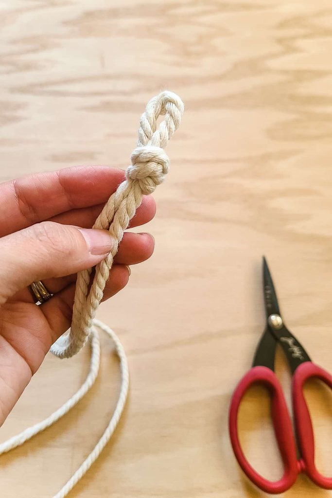 macrame cord knotted with a simple overhead knot