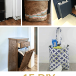 Image collage of five DIY trash cans with text overlay