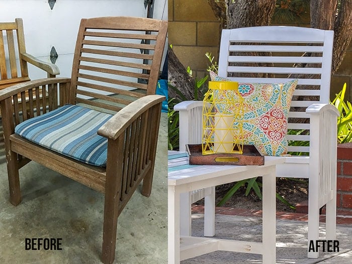Old wooden outdoor furniture can easily be painted for your backyard 
