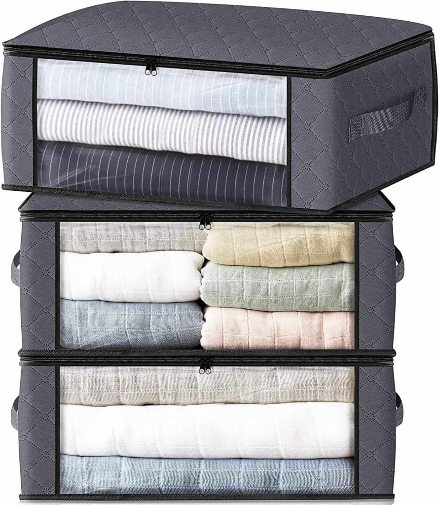 blankets store in zipper containers with clear window