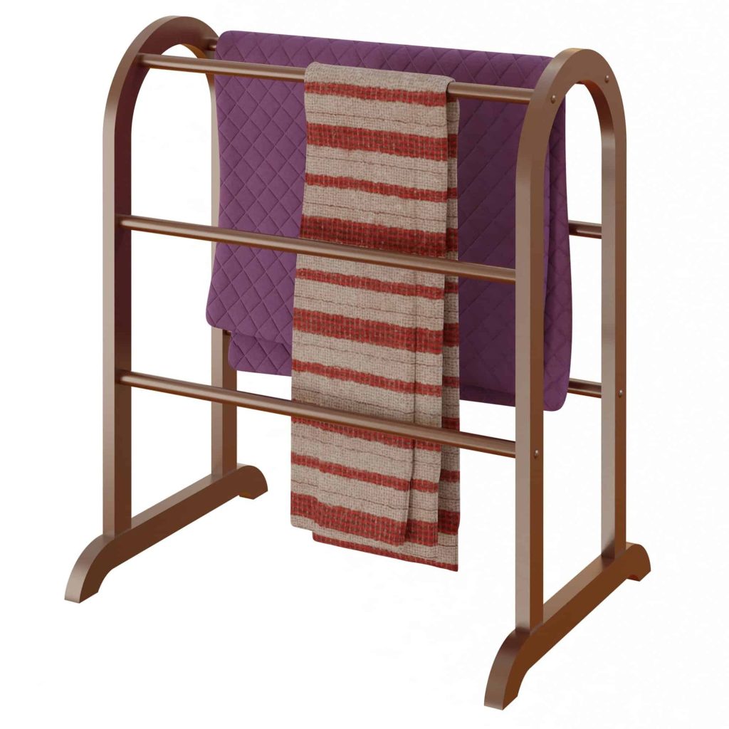 quilt rack with two blankets hanging on it