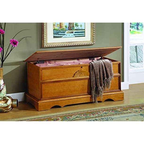 wooden chest lined with cedar wood used for blanket storage