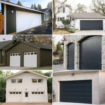 image collage of six garage door paint colors on garage doors