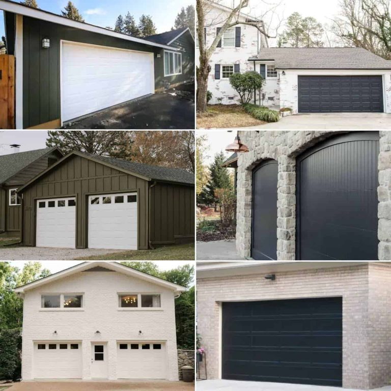 image collage of six garage door paint colors on garage doors