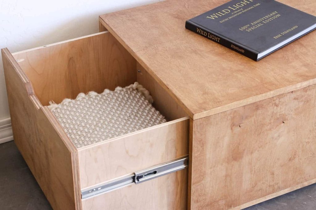 DIY coffee table with storage drawer you can use for blankets