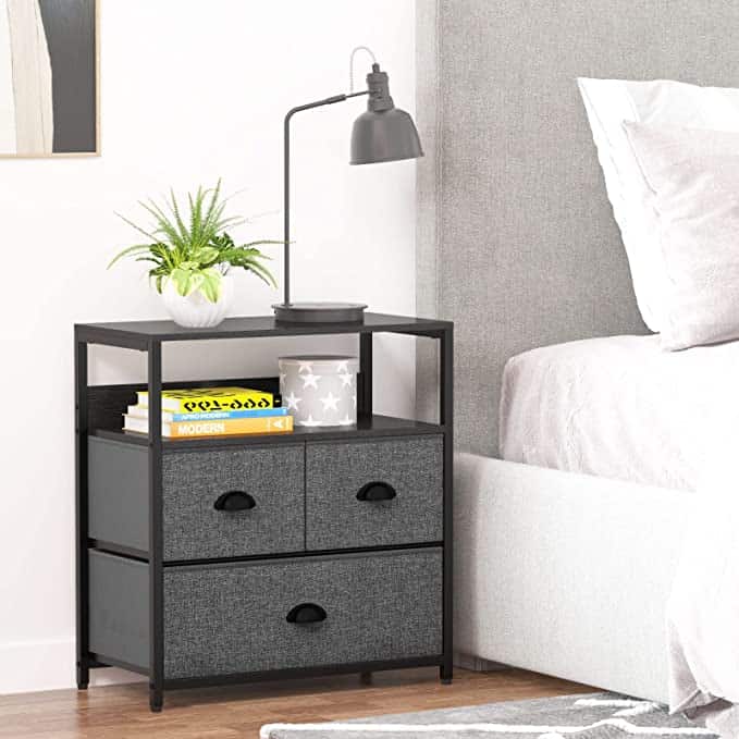 Budget friendly nightstand with storage drawers and shelf is a great option for a tiny bedroom