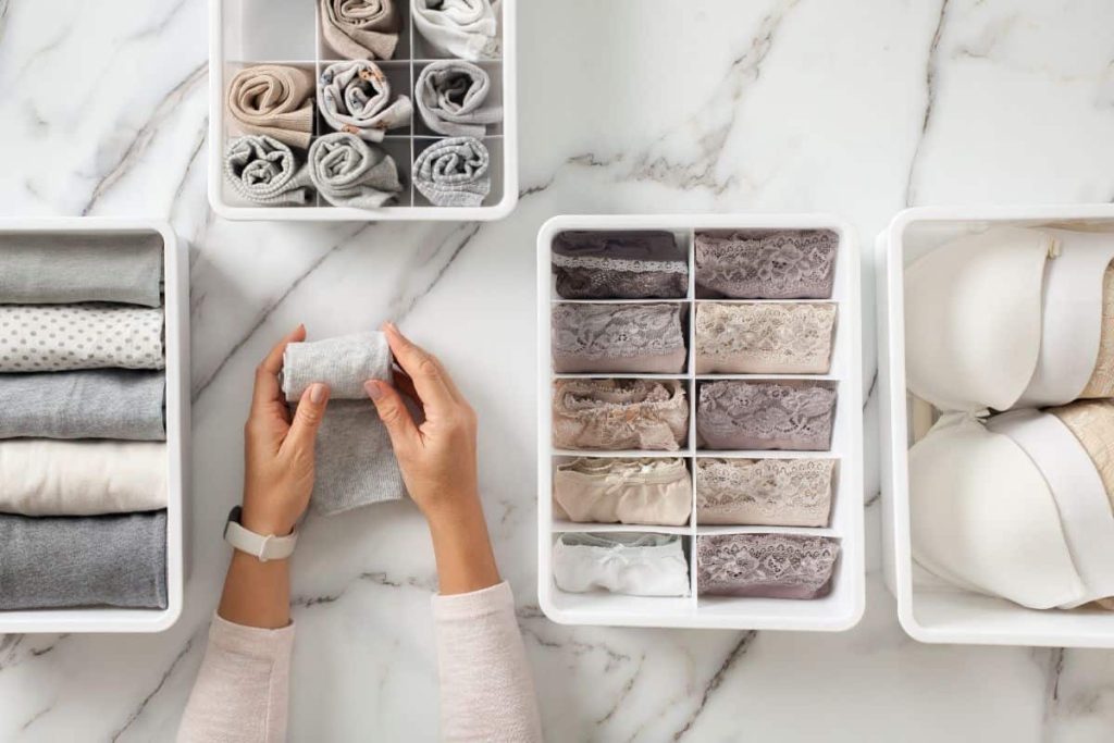 Keeping things in drawer organizers in your dresser is a great way to keep your bedroom tidy