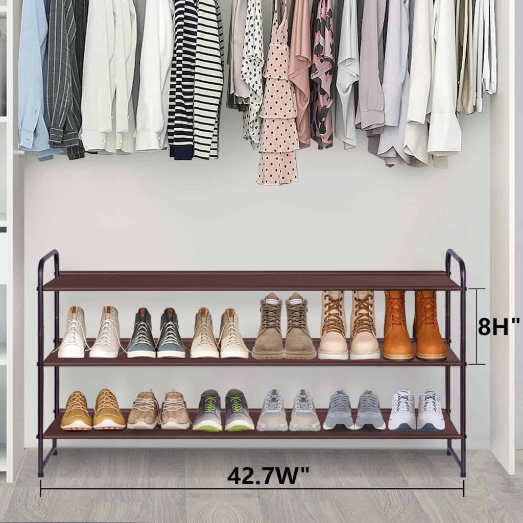 If you need extra space for shoe storage in your small bedroom, add a shoe rack on the floor