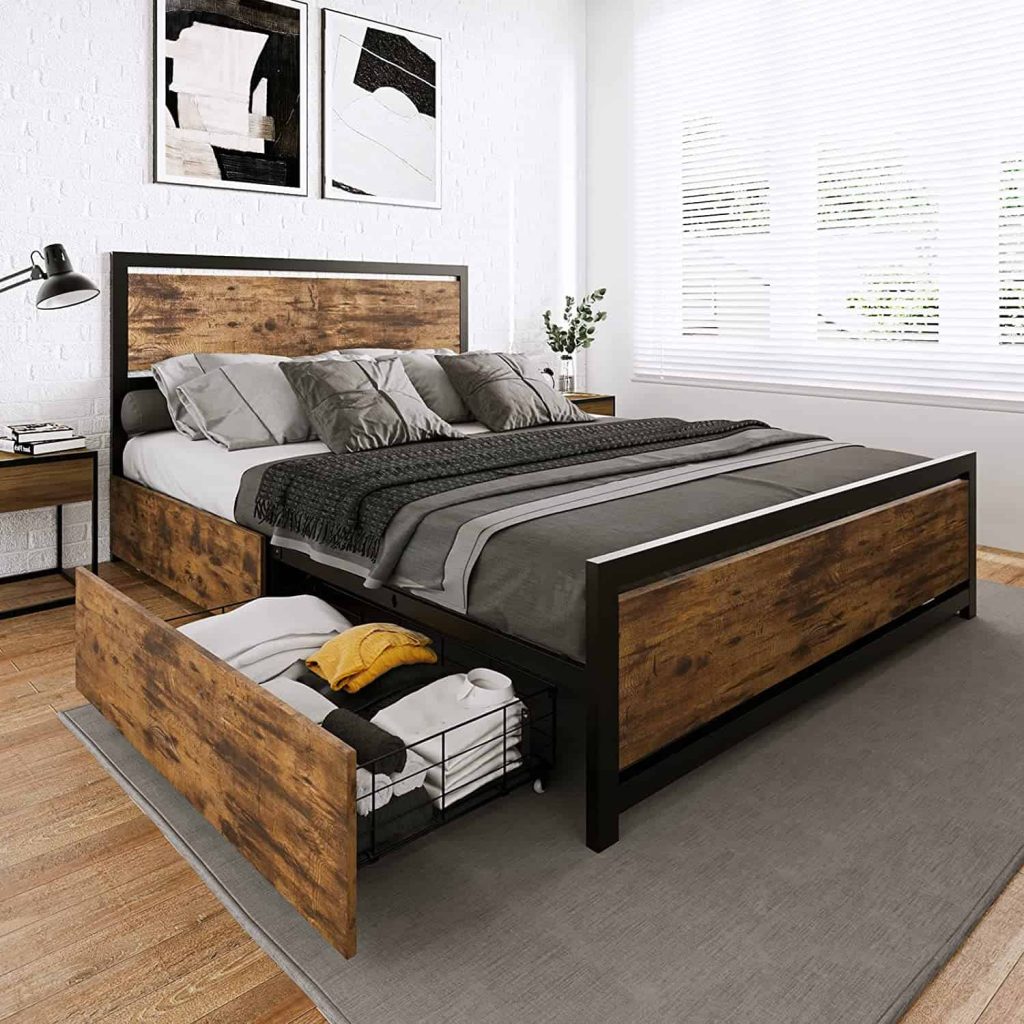 Using storage beds with drawers under the mattress are great in a small bedroom that needs more storage