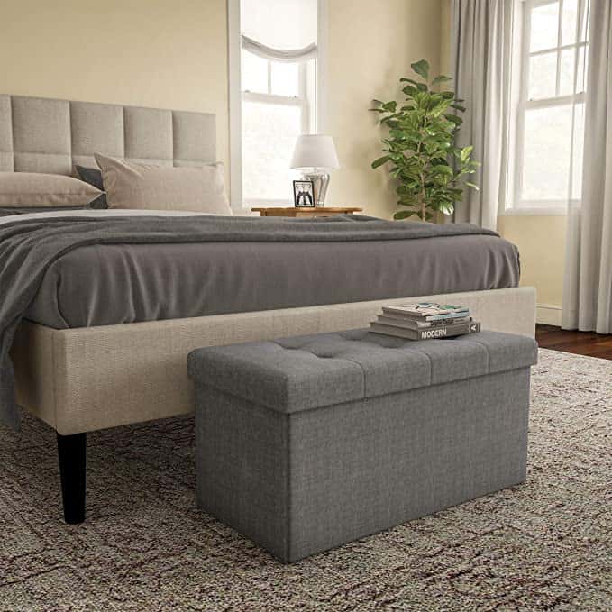 If you need more storage in your bedroom, get a bench for the foot of your bed with storage inside