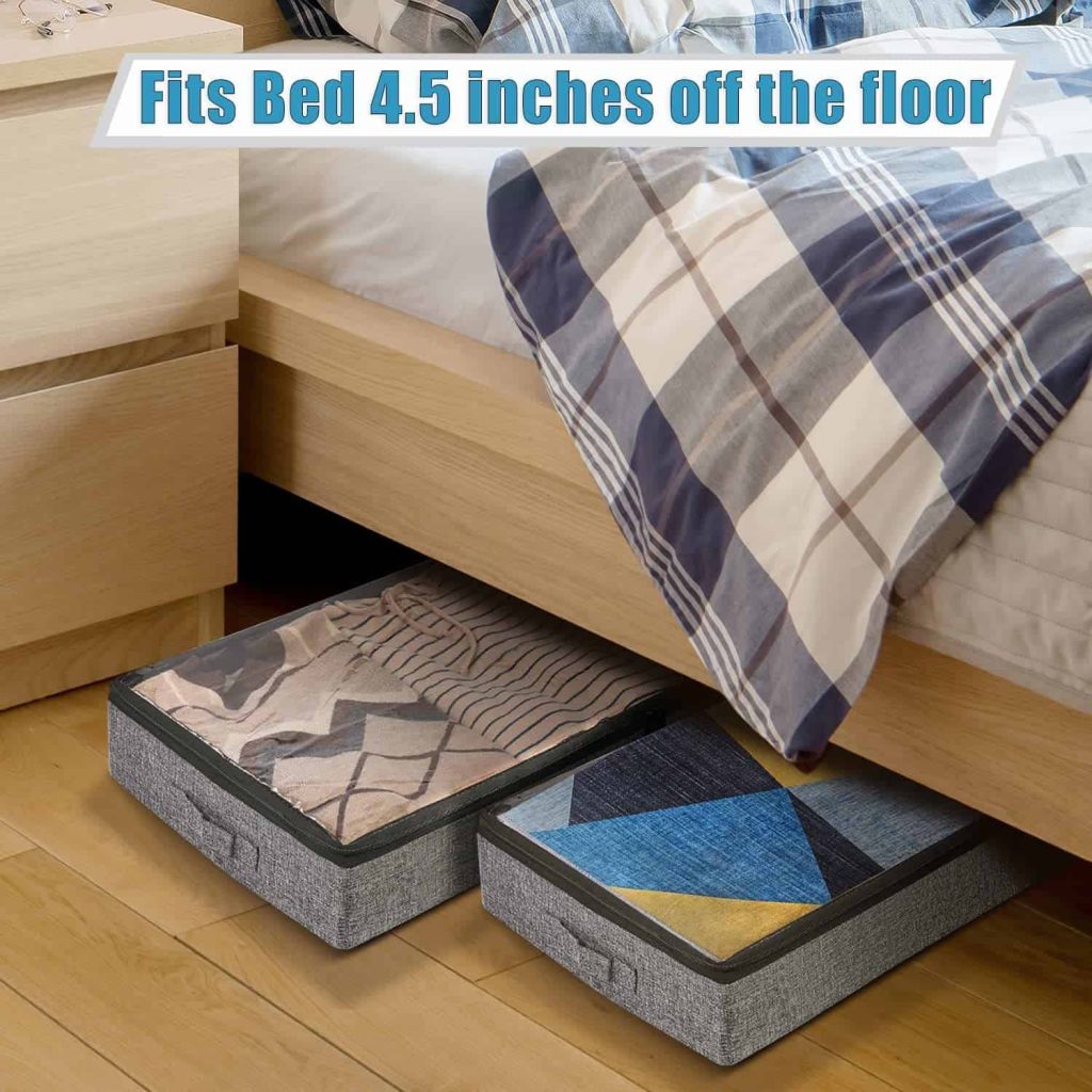 Fabric storage bins for under the bed should have lids, like these zipper ones with clear, to keep out dust. 