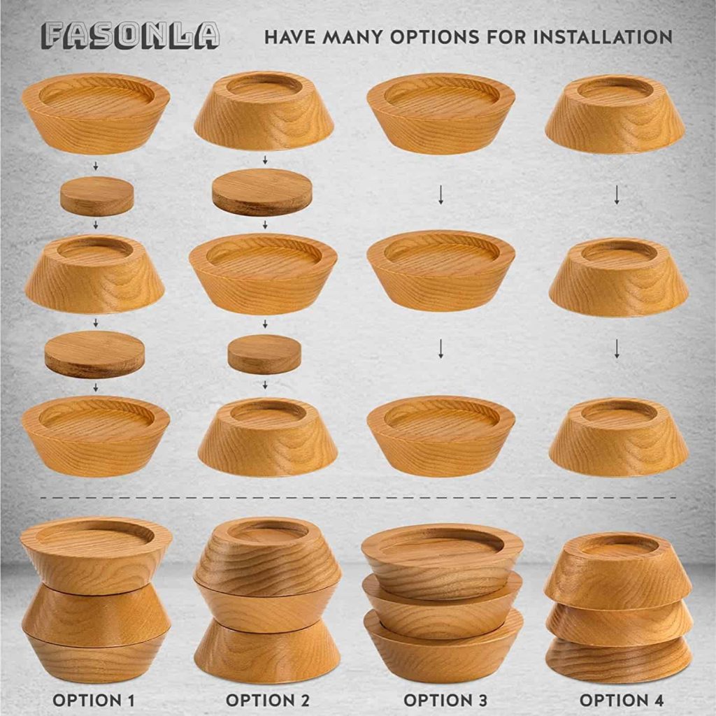 I love these modern wooden be risers that are gorgeous and can be stacked in several different ways. Once under the feet of your bed, you'll have more room underneath the bed 