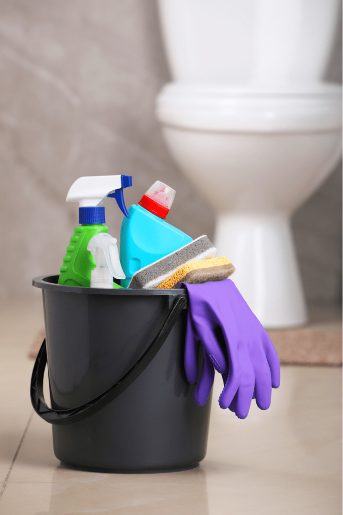 Once everything has been removed from the bathroom drawers and cabinet, clean and disinfect everything. Deep cleaning should be apart of decluttering, especially in your bathroom