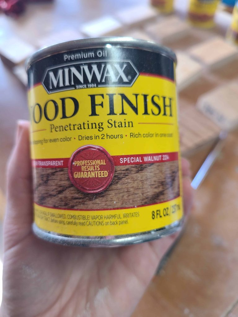 Special walnut stain from minwax shows off wood grains and other parts of the wood with a bit of a walnut look
