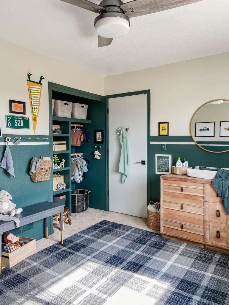 another nursery color idea is using green in a two tone way on the walls with other accent pieces