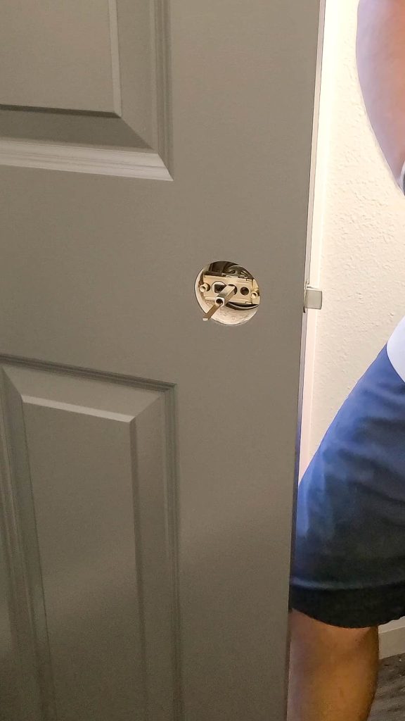 You may need to adjust the latch depth to get the outside handle through the door. 