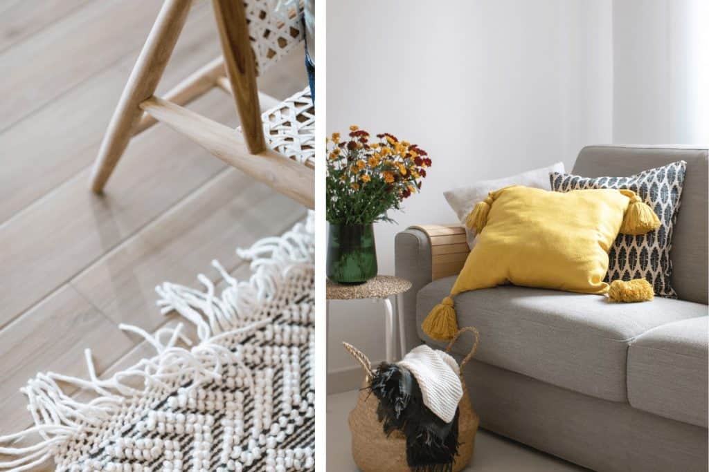 Mixing and matching styles with fibers and wood and other rounded patterns to get a modern bohemian interior design