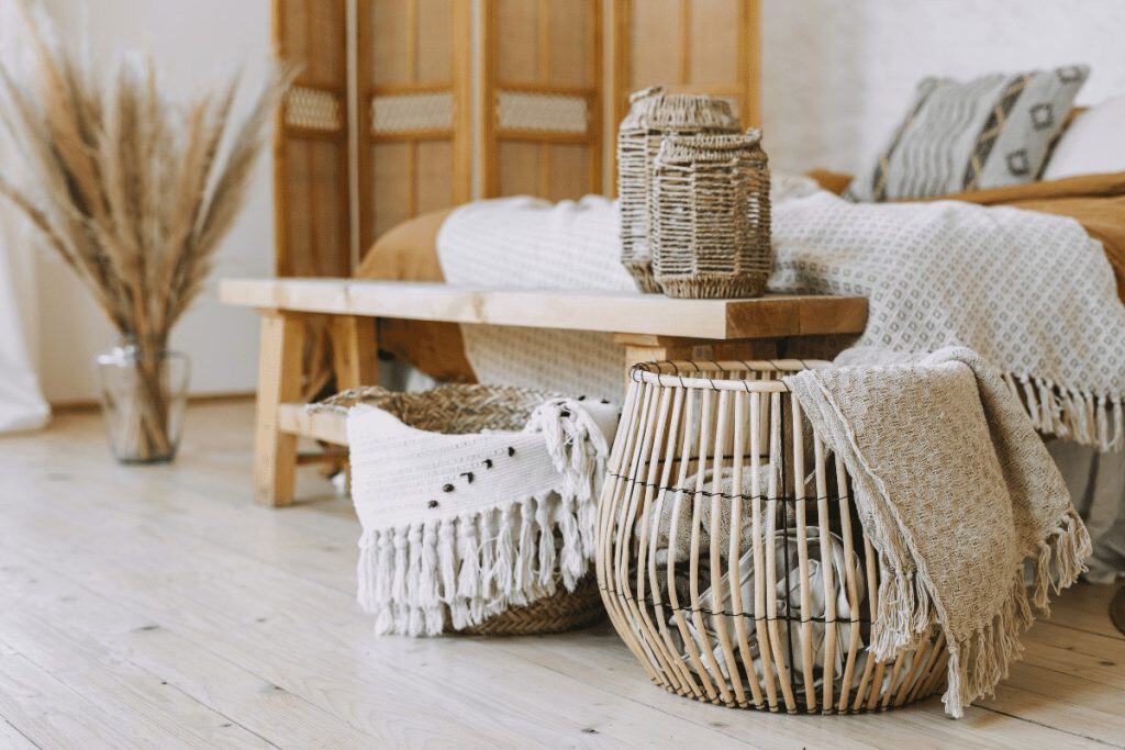 A key element of modern bohemian interior design is using natural materials like wood can and leather