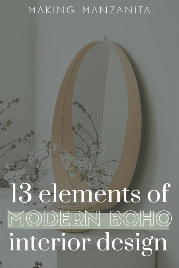 An infographic displaying the 13 elements of modern bohemian interior design 