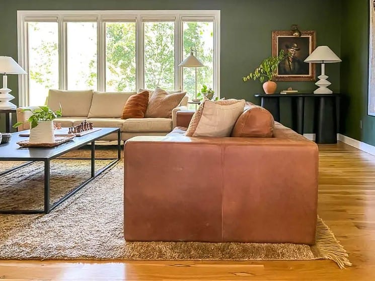 behr fig tree paint color with a custom color formula used in a boho living room