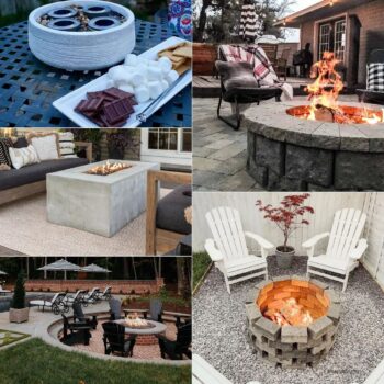 image collage of five DIY fire pit ideas for your backyard.