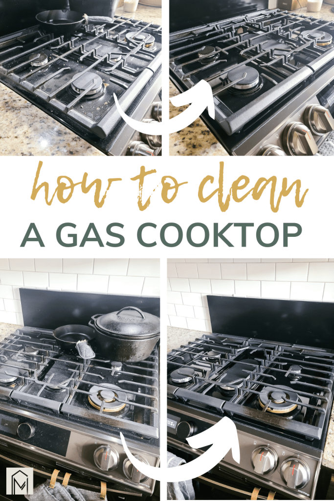 Picture guide showing before and after pictures as part of a how to clean a gas oven tutorial 