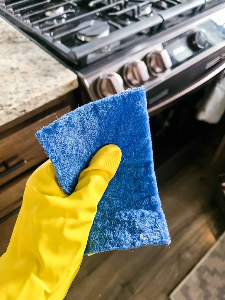 When learning how to clean a gas stove its very important to use a non abrasive scour pad to clean caked on food debris