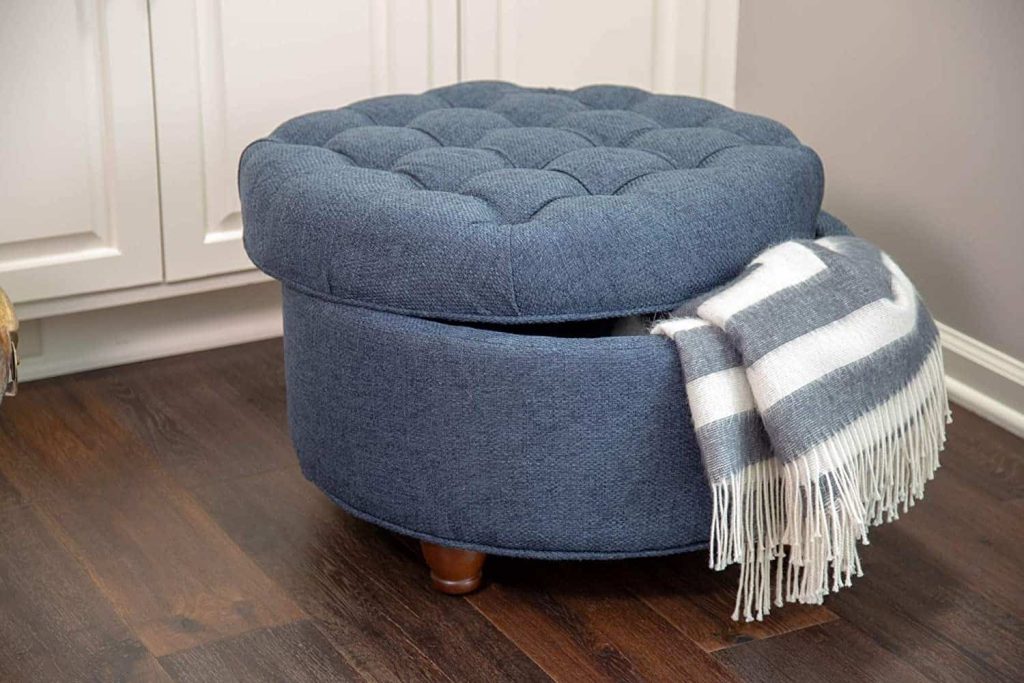 round blue storage ottoman