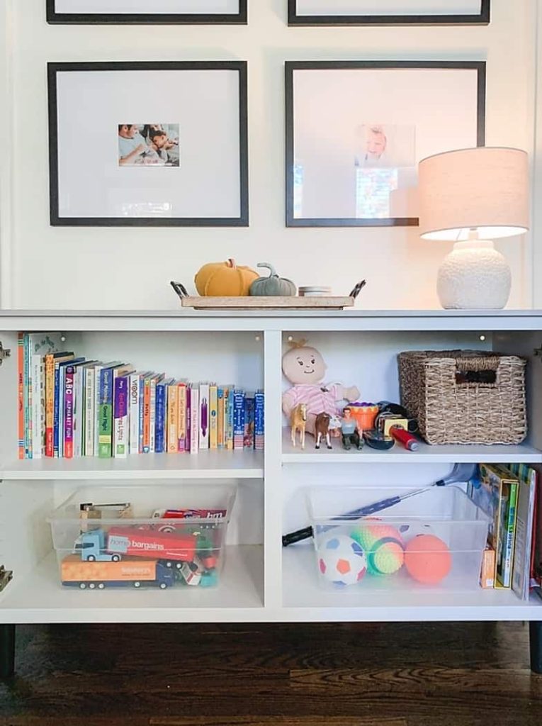 toys stored in an ikea besta