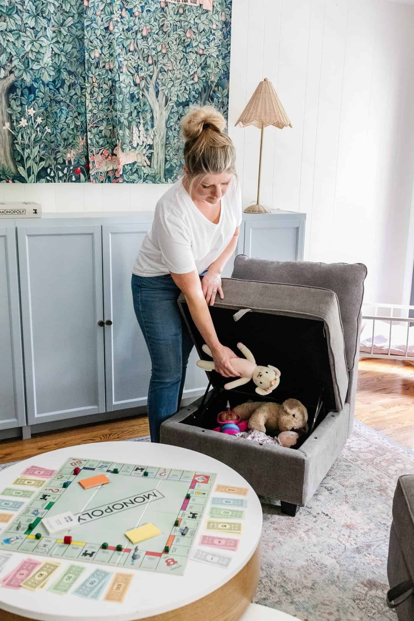chair with storage for storing toys in living room