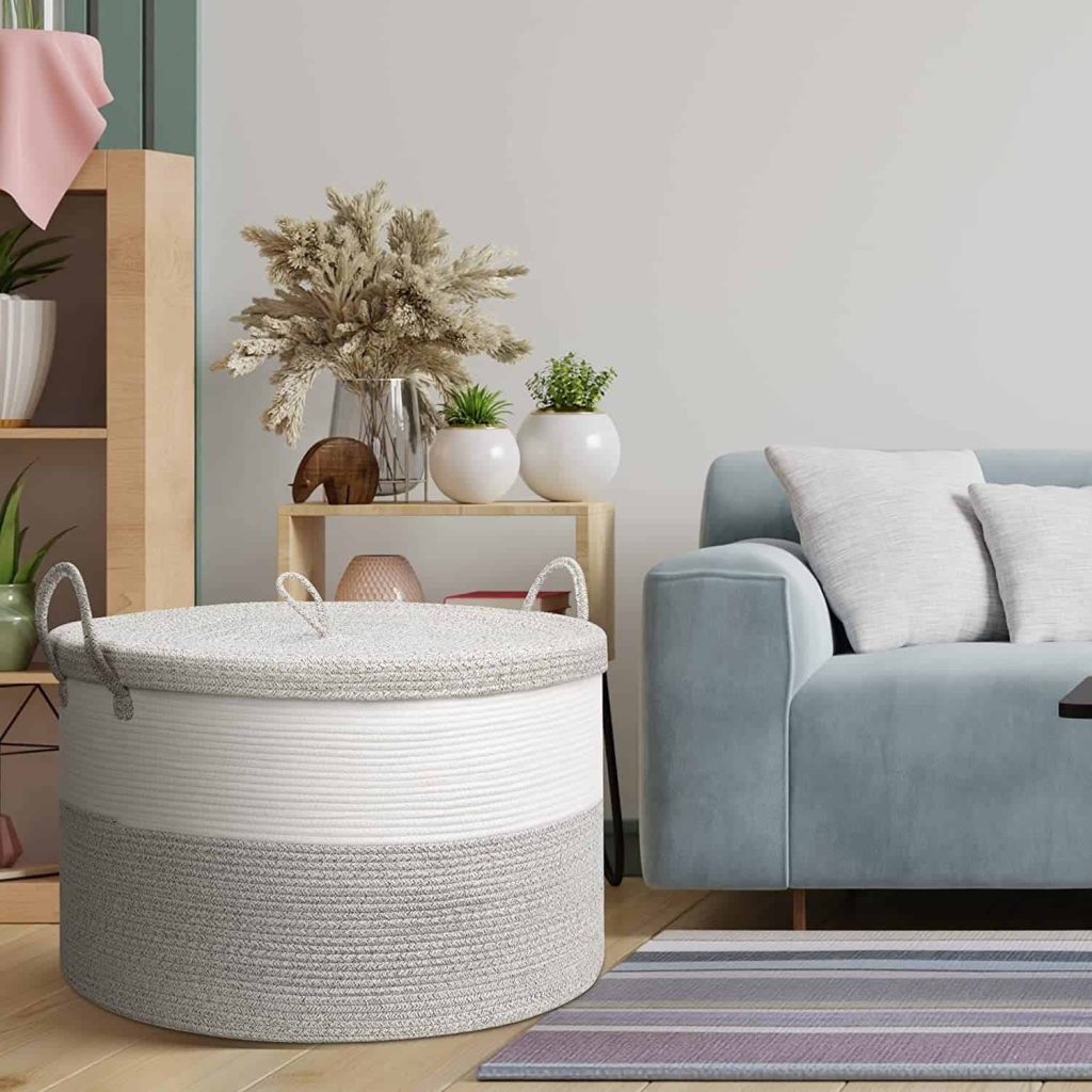 large fabric basket with lid